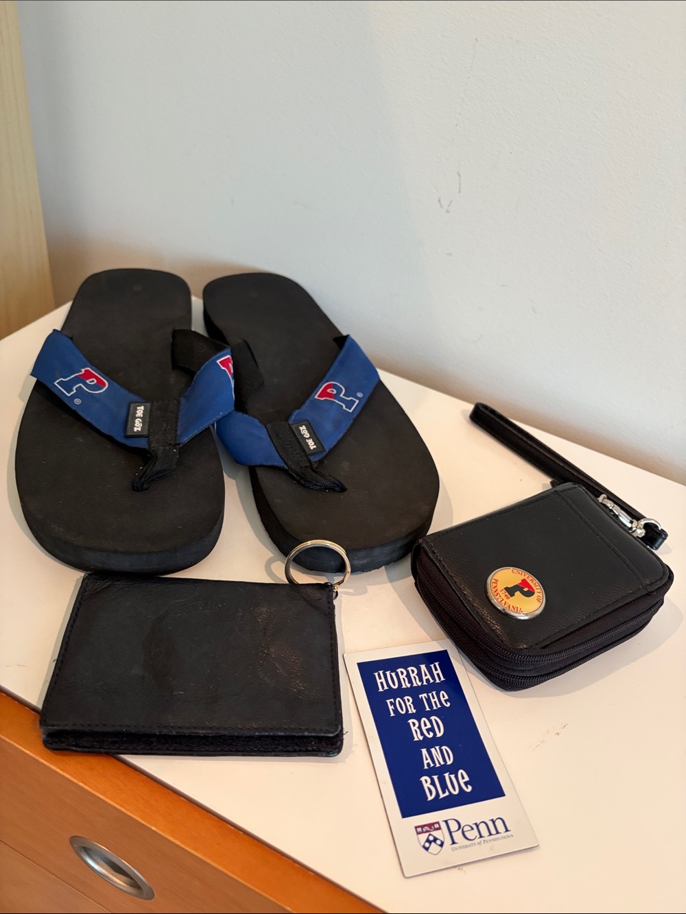 University of Pennsylvania Black/ Blue Flip Flops,Wallet, ID Coin purse & magnet